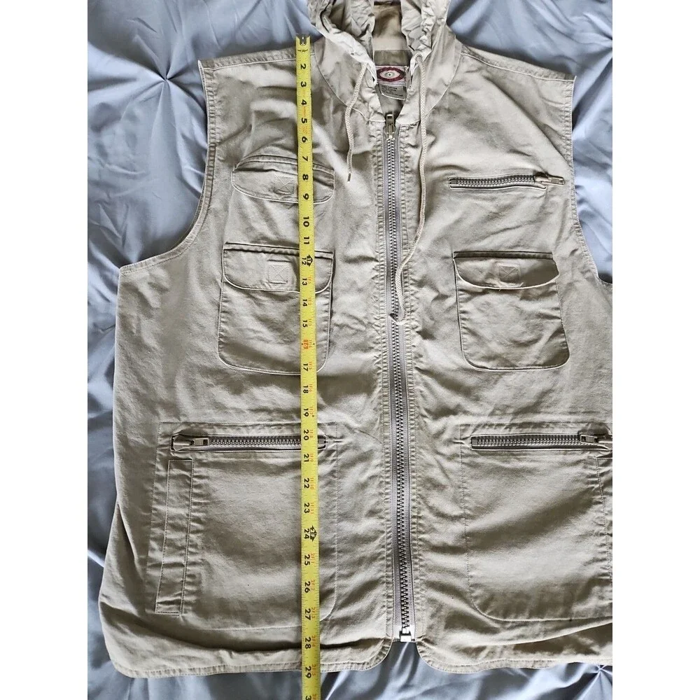 VTG BANANA REPUBLIC Men's Safari Vest XL Beige Full Zip Hooded Cargo Pockets